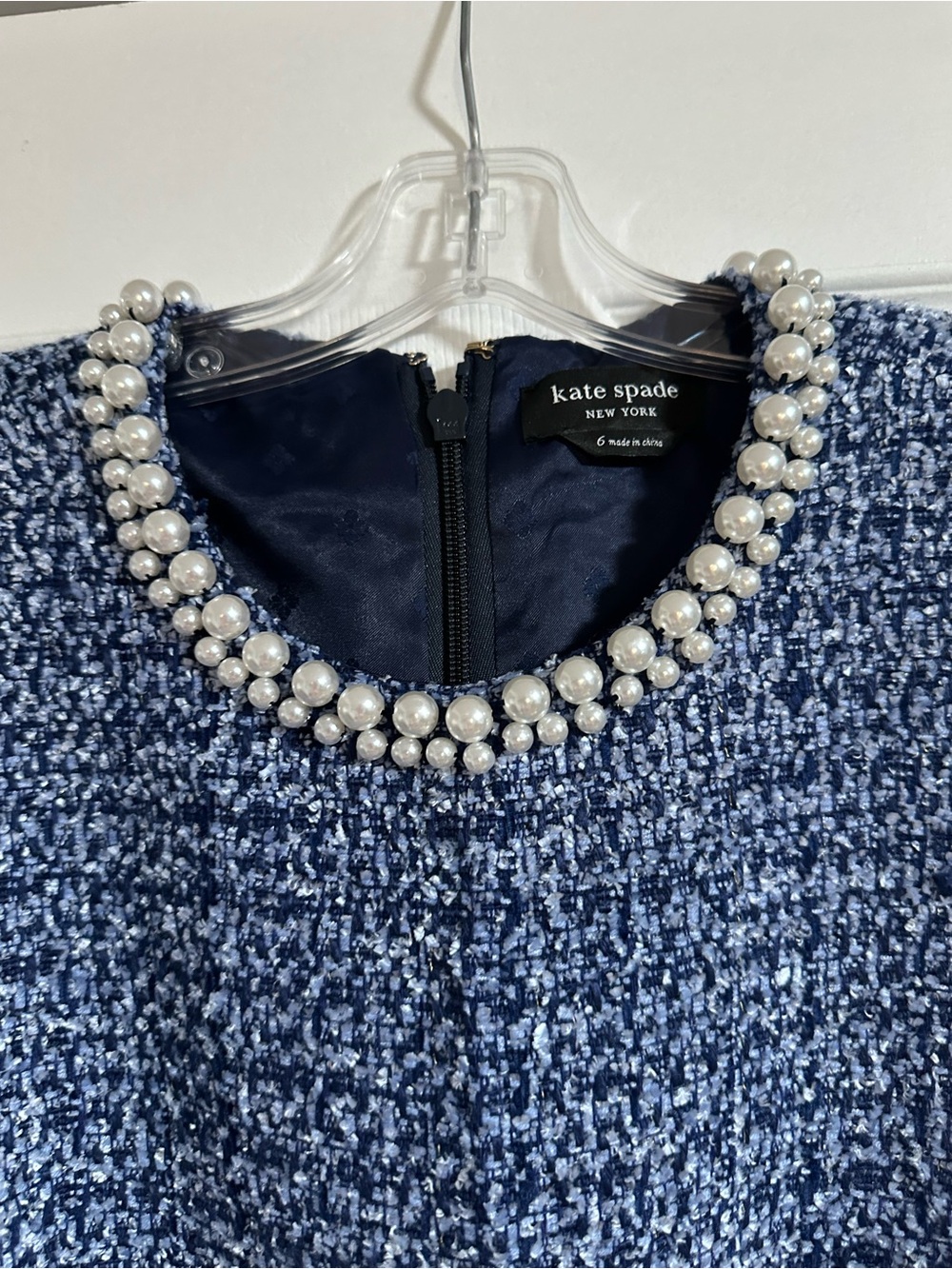 kate spade Navy Blue Tweed Midi Dress with Pearl Collar